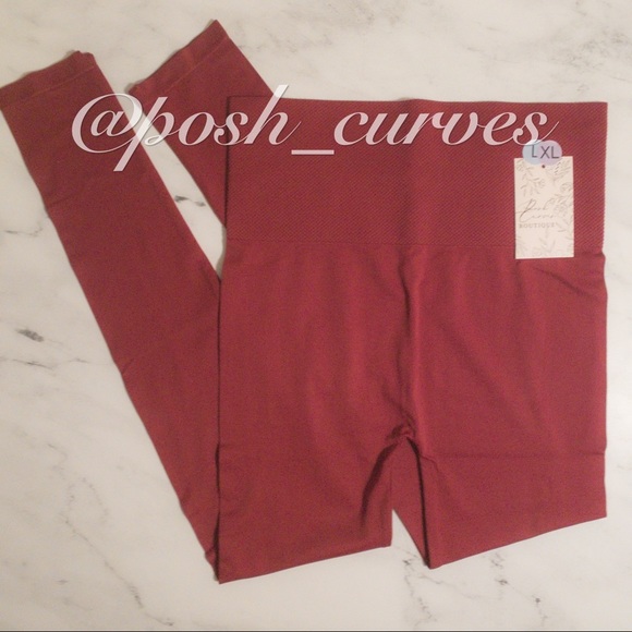 Zenana Seamless High-Waist Tummy Control Leggings: Cabernet Red | Size L/XL NWT. - Picture 2 of 10